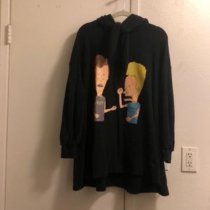 beavis butthead long sweat hoodie with designed details